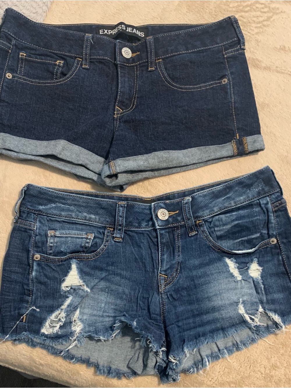 Women’s Express  Dark Blue Denim Shorts - Cuffed and Distressed Styles